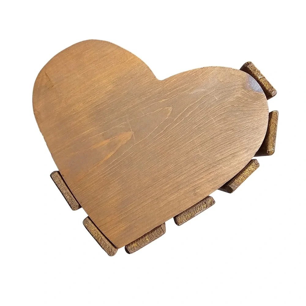 Handmade Rustic Wooden Heart Shaped Slatted Crate Vintage Farmhouse Cottagecore